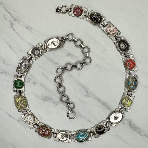 Unbranded Accessories - Multicolor Cabochon Concho Silver Tone Chain Link Belt Small/Medium (S/M) Boho ✨